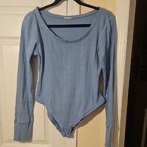 Free People Blue Ribbed Bodysuit